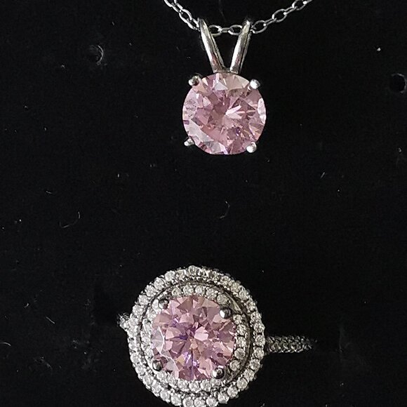 Pink Crystal Ring and Necklace Set - 925- size 7 1/4. - Picture 1 of 13